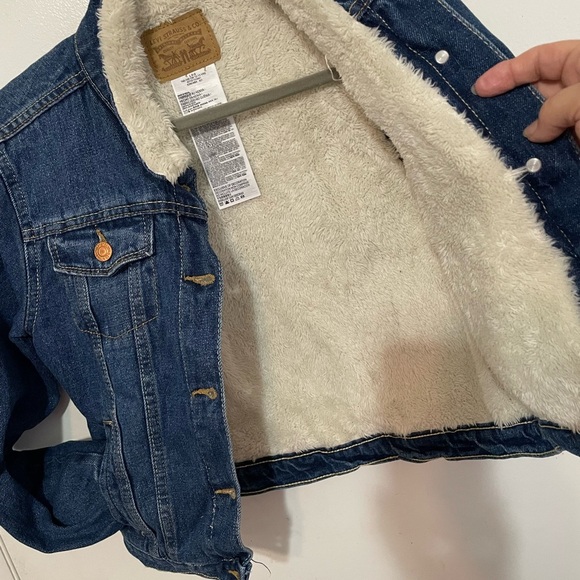 Levi’s kids L 12-13 yrs sherpa lined dark wash button down denim jacket pockets - Picture 6 of 7